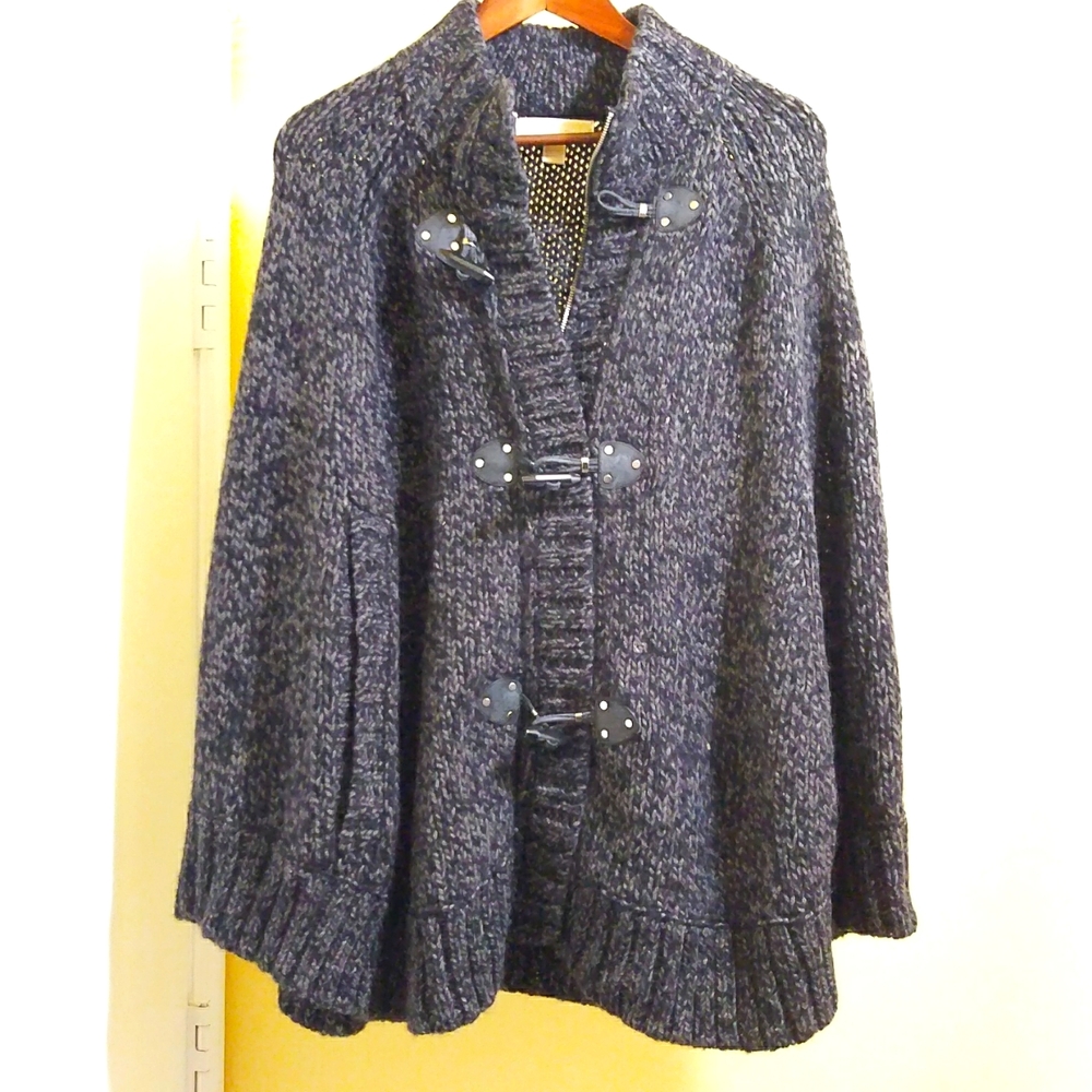 Cape Poncho Toggle Button‎ Zipper Black Gray - Sz Large